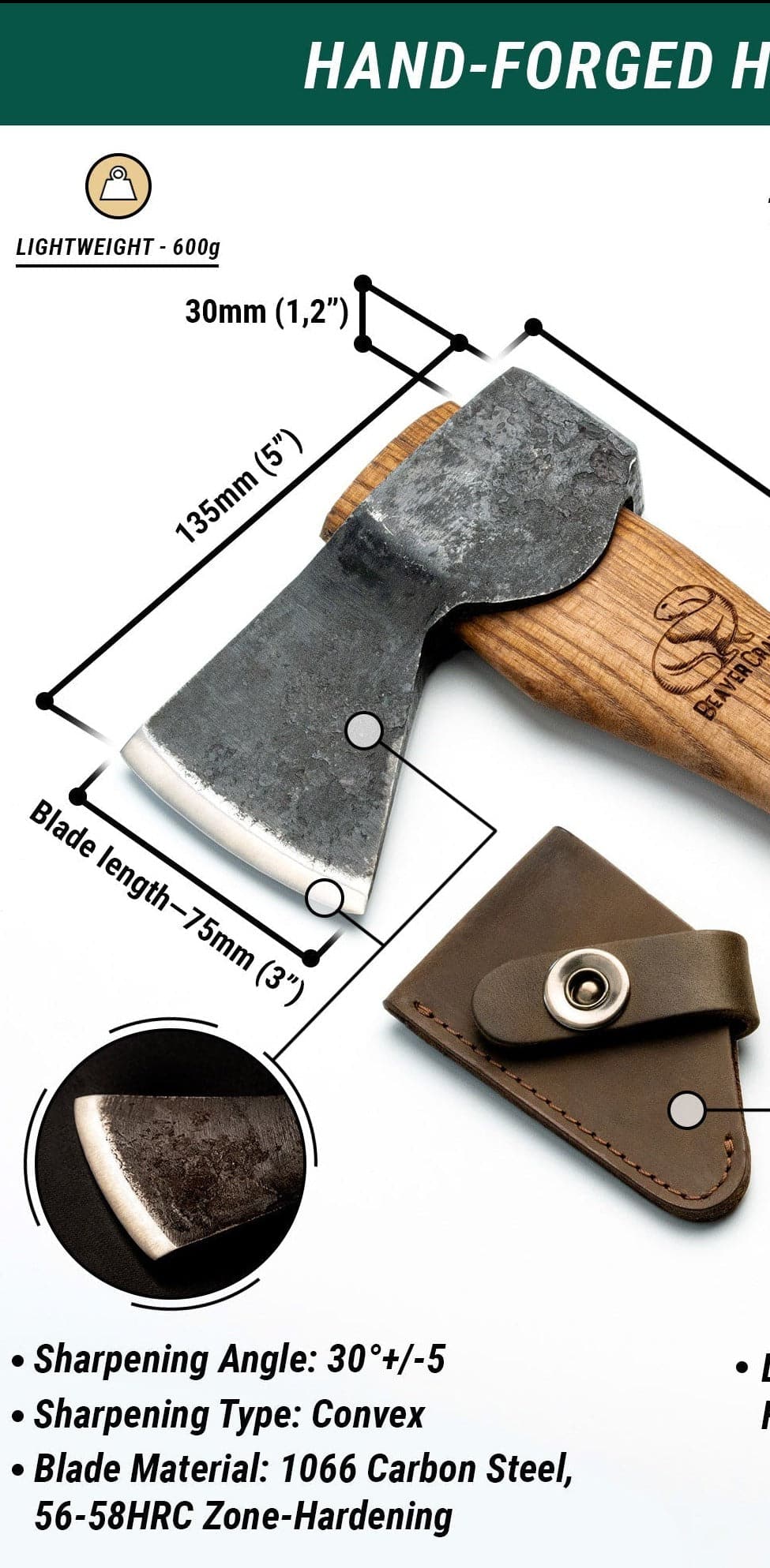 Testa d'ascia con protezione lama per BAX1 Bushcraft Hatchet