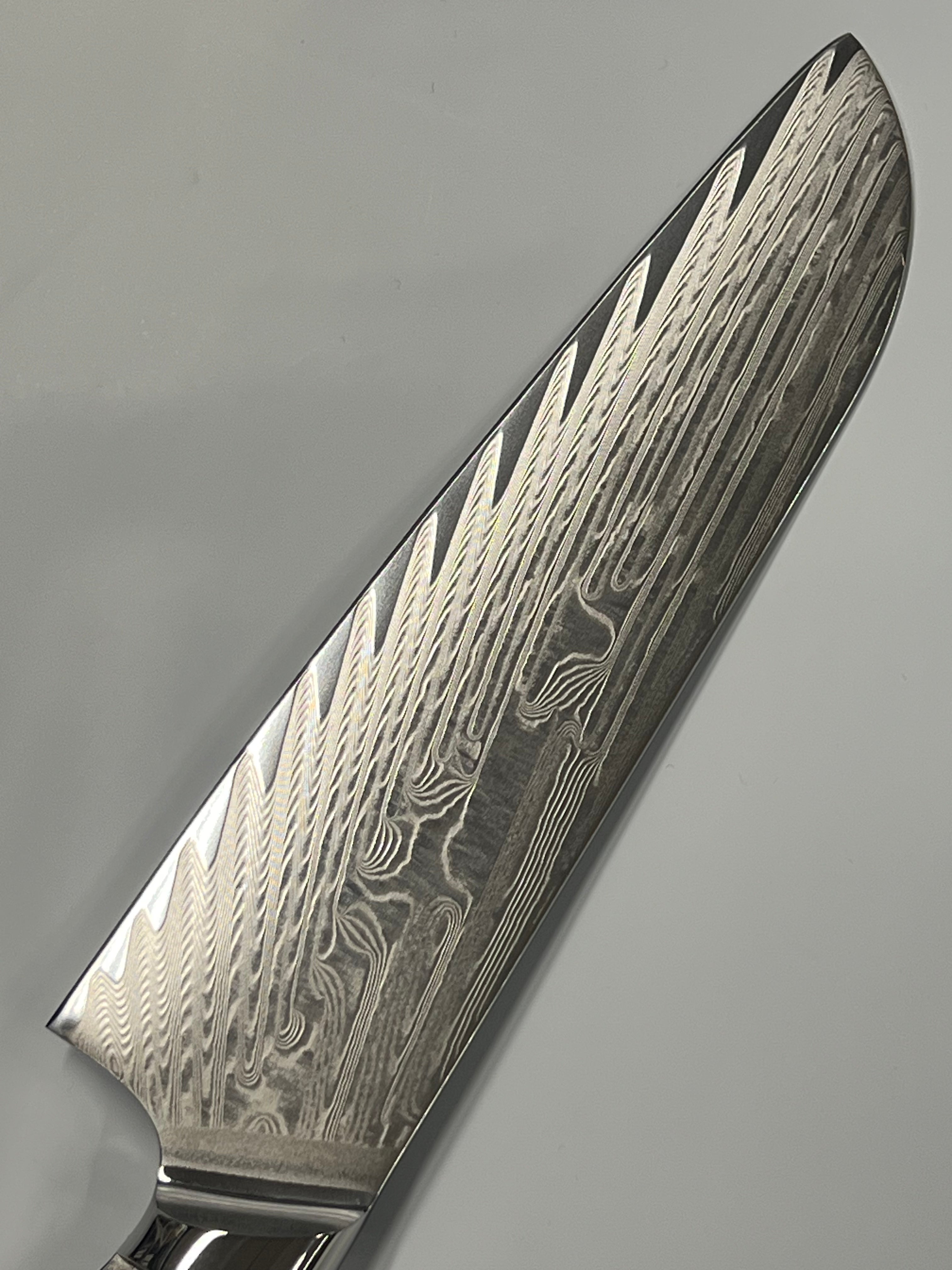 Santoku - Coltello da chef damasco VG10 8" a codolo pieno con bolster