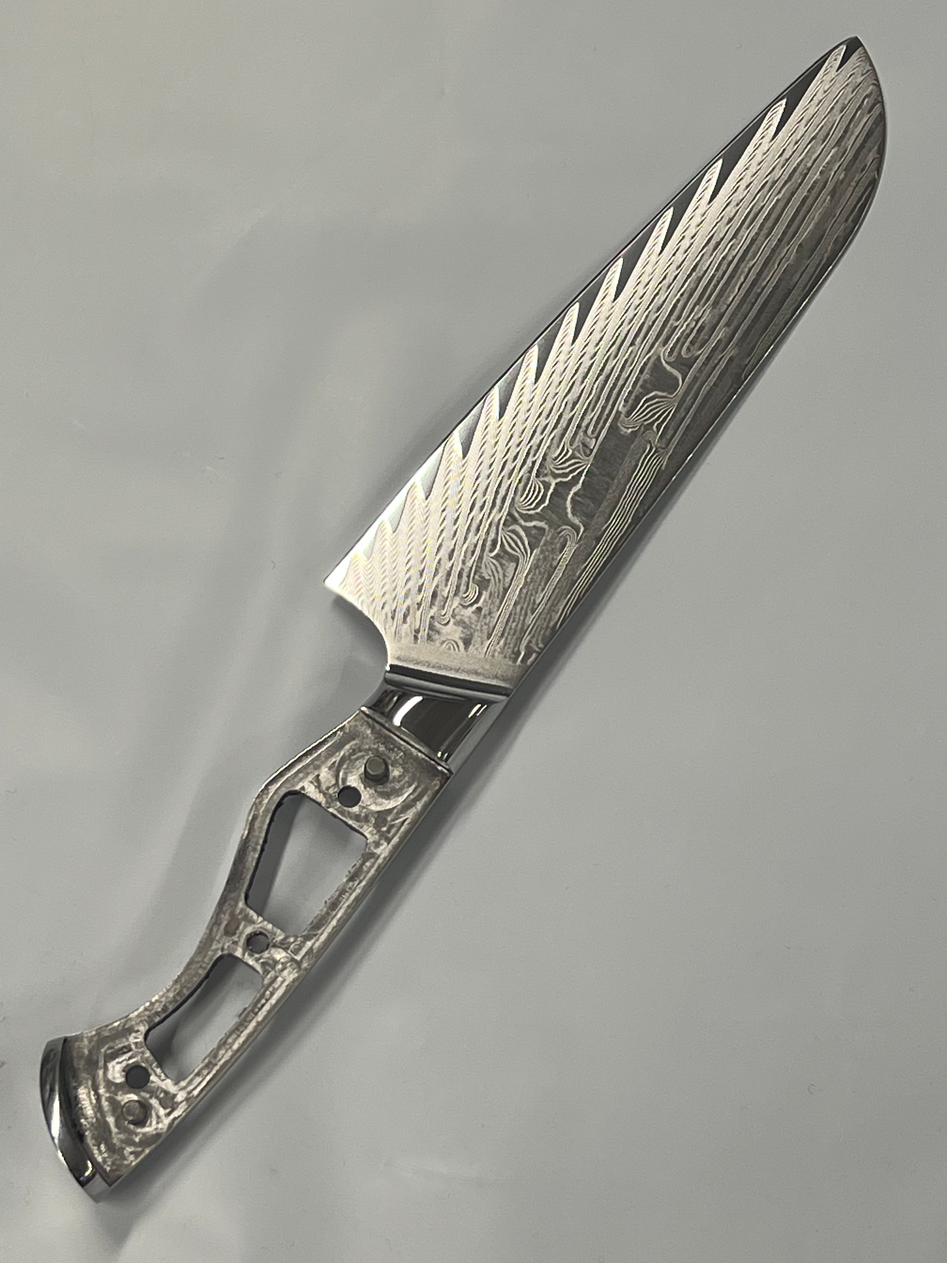 Santoku - Coltello da chef damasco VG10 8" a codolo pieno con bolster