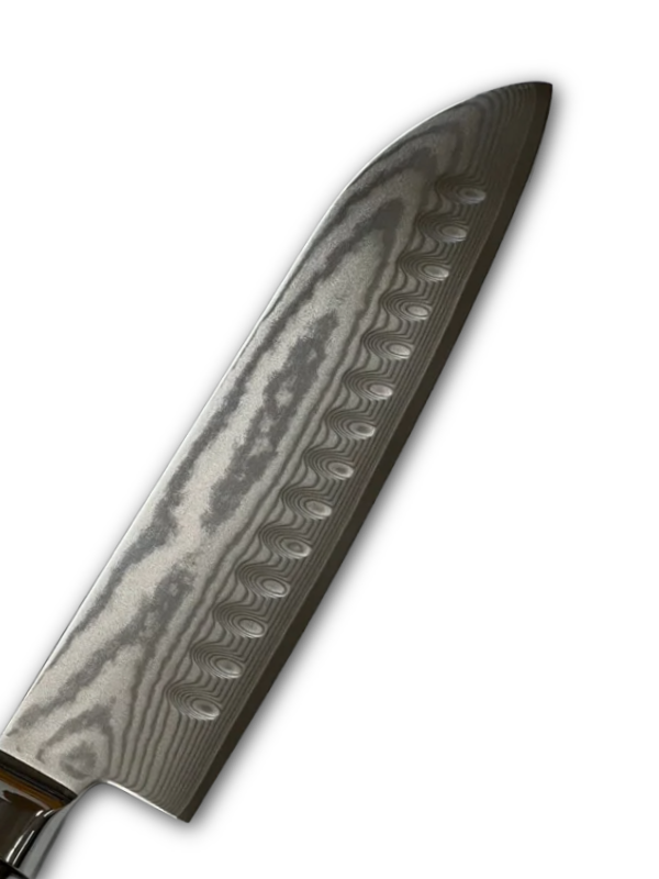 Santoku - Coltello da chef damascato AUS10 da 7" a codolo passante con ghiera