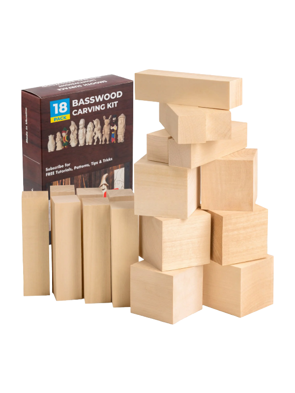 Blocchi per intaglio in legno di tiglio BW18, confezione da 18 pezzi di Beaver Craft
