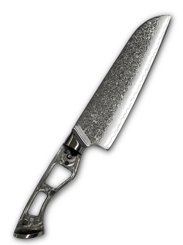 Santoku - Coltello da chef damasco VG10 8" a codolo pieno con alveolature