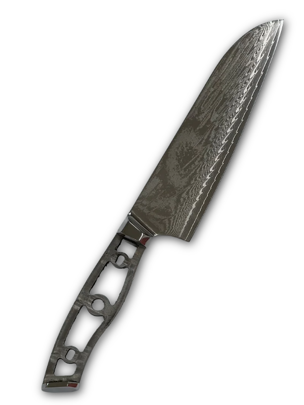 Santoku - Coltello da chef in damasco AUS10 da 8" a codolo pieno con alveoli