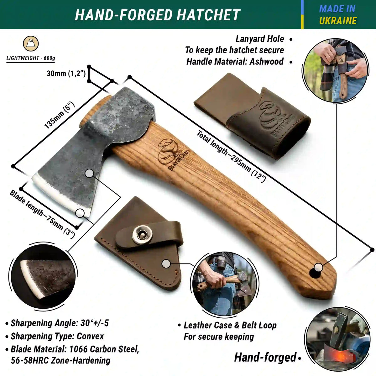 Accetta con protezione lama AX1 Bushcraft Hatchet