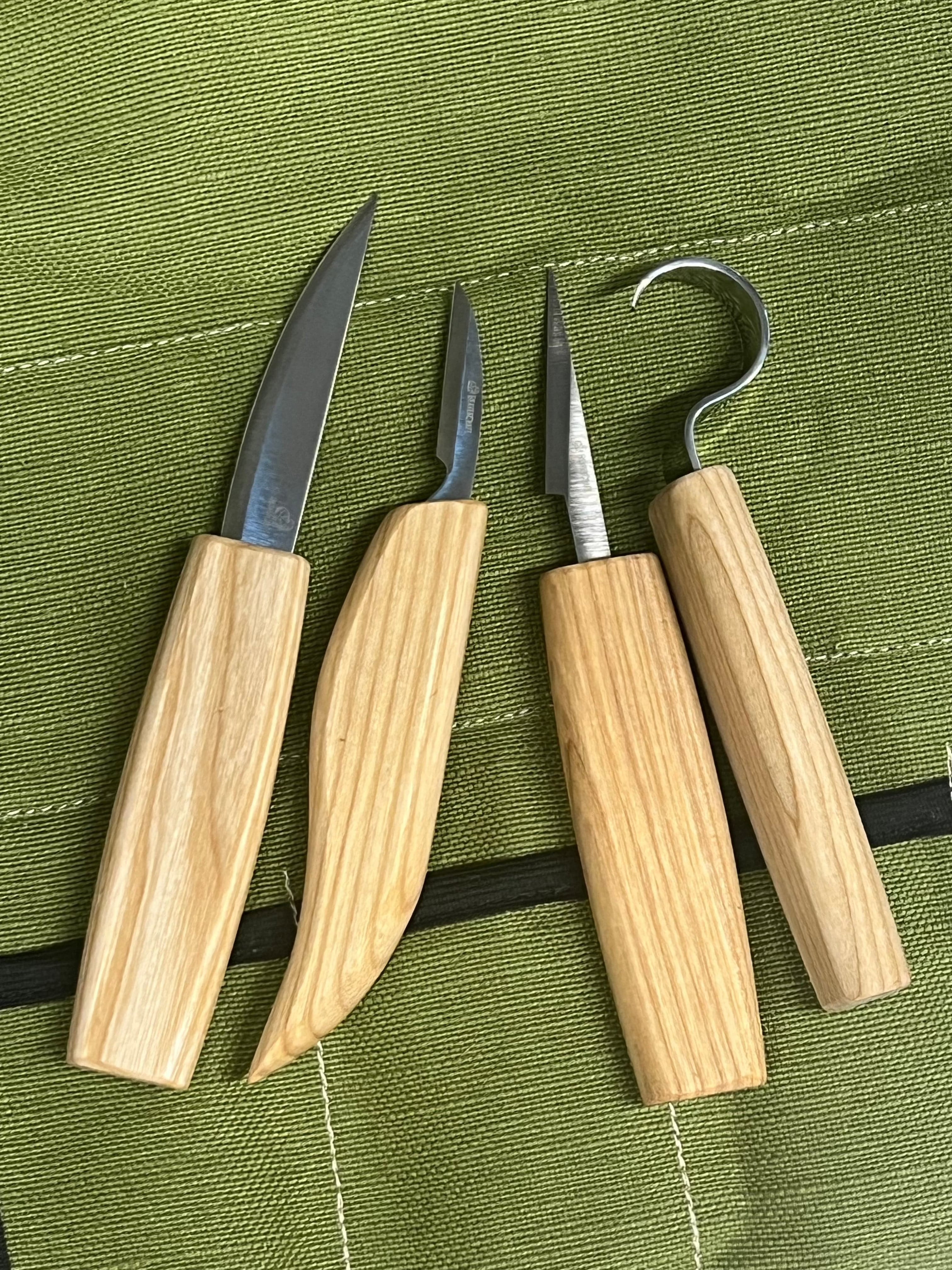 Set di scalpelli per intaglio S09 in tela con 4 scalpelli
