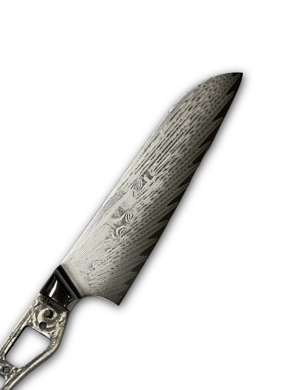 Santoku - Coltello da chef damasco VG10 8" a codolo pieno con bolster