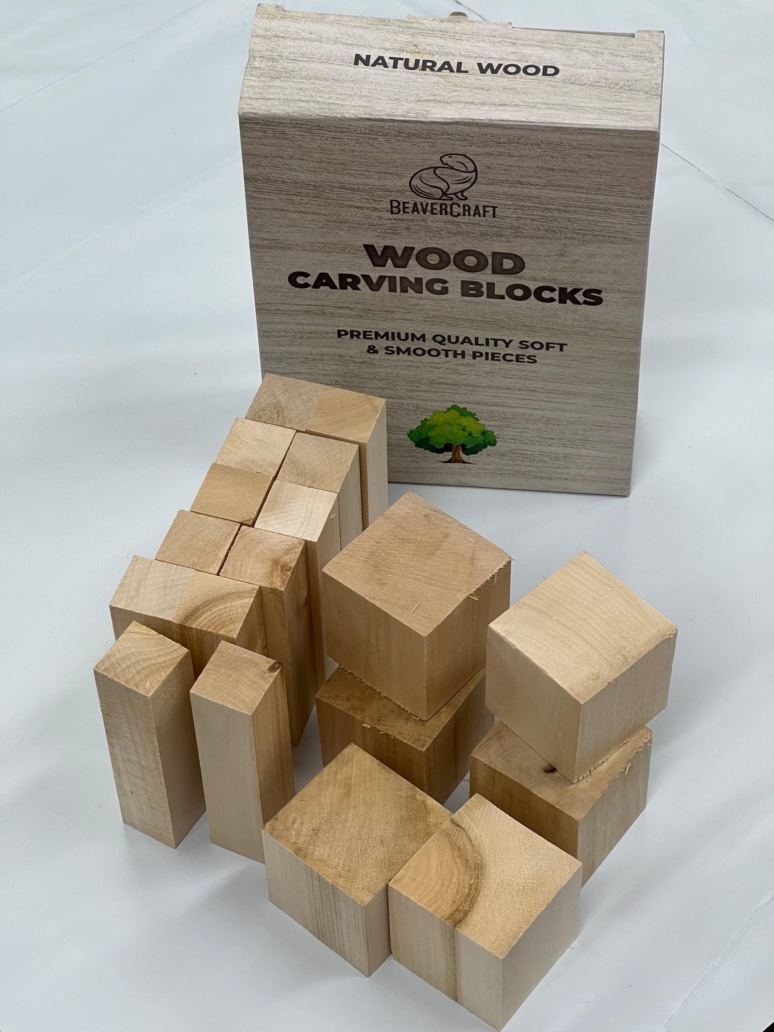 Blocchi per intaglio in legno di tiglio BW18, confezione da 18 pezzi di Beaver Craft