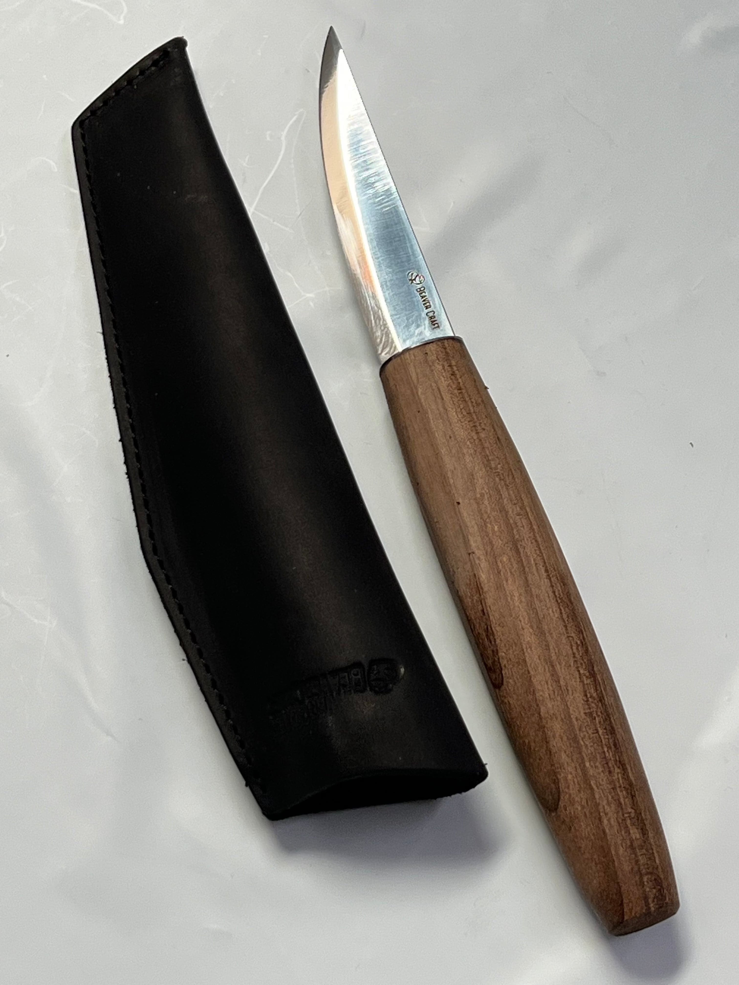 Coltello da intaglio 78mm C4X con fodero in pelle Beaver Craft